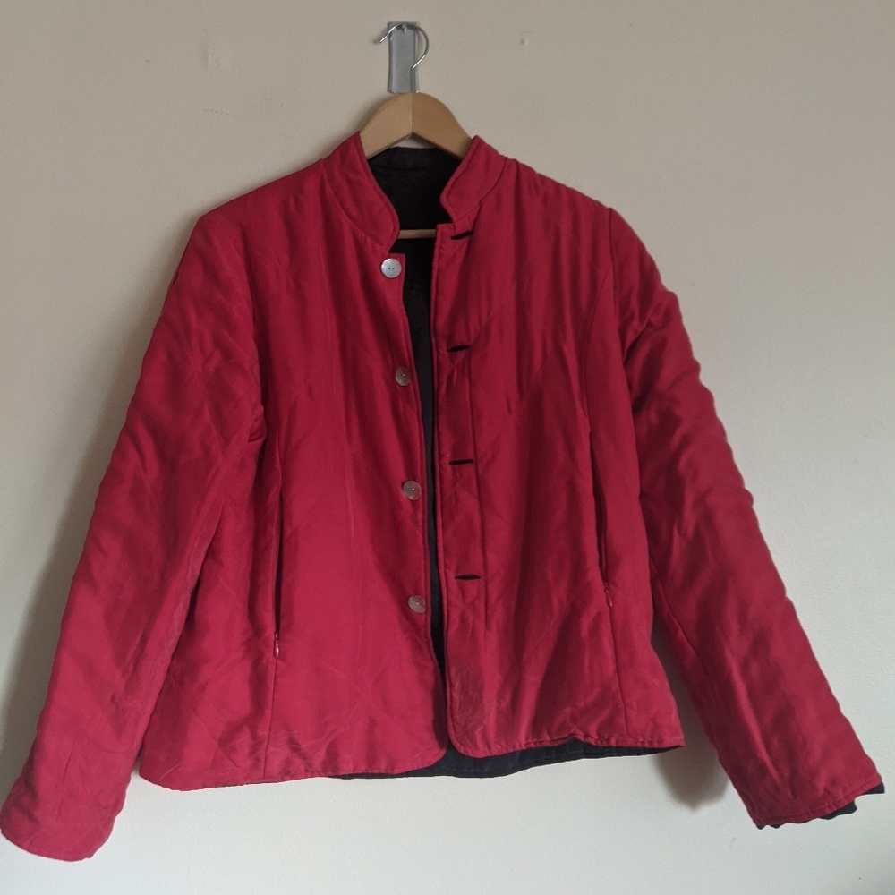Barbara Huba Reversible 100% Silk Jacket Black Red Size M